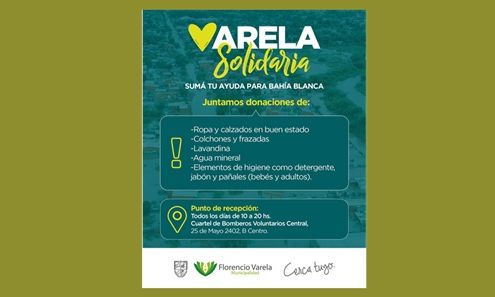 Varela Solidaria: colecta de donaciones para Bahía Blanca